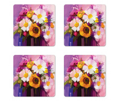 Hand Painted Bouquet Coaster Set Of Four