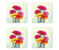 Oil Painting Flowers Coaster Set Of Four