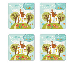 Fairytale Cartoon with Words Coaster Set Of Four