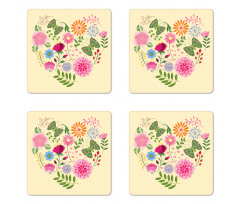 Colorful Flowers Butterflies Coaster Set Of Four