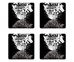 Tiger Drinking Water Coaster Set Of Four