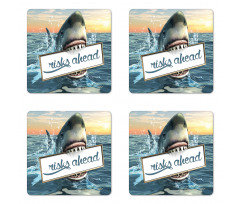 Dangerous Fish Holds Plaque Coaster Set Of Four