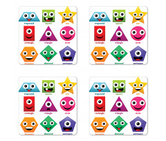 Shapes with Funny Faces Coaster Set Of Four