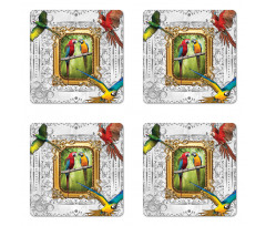 Exotic Colorful Birds Image Coaster Set Of Four