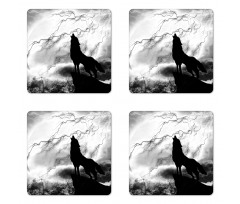 Howling Under Full Moon Coaster Set Of Four