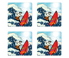 Summer Cartoon Surfing Boy Coaster Set Of Four