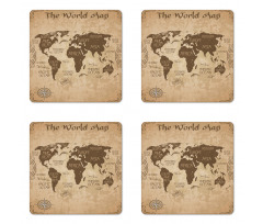 Vintage Topographic Image Coaster Set Of Four