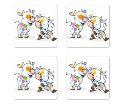 Cartoon Baby Cows Farmland Coaster Set Of Four