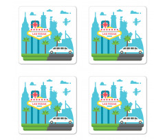 Cartoon Limo City Sign Coaster Set Of Four