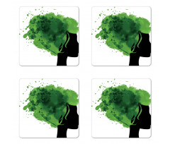 Tree Bushes Green Hair Coaster Set Of Four