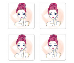 Pink Updo Bun Hairstyle Coaster Set Of Four