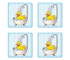 Cartoon Mascot in Bathtub Coaster Set Of Four