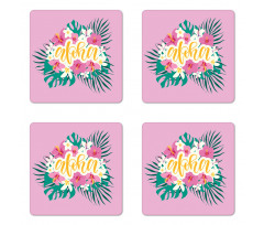 Exotic Flowers Palm Leaves Coaster Set Of Four