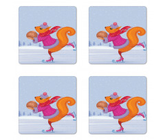 Skating Animal with a Nut Coaster Set Of Four