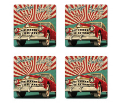 Retro American Classical Car Coaster Set Of Four