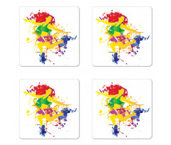 Red Hair Fitness Girl Dancer Coaster Set Of Four