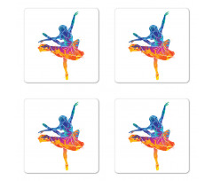 Colorful Ballerina Girl Pose Coaster Set Of Four