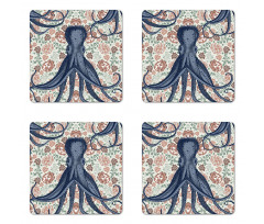 Animal on Retro Flowers Coaster Set Of Four