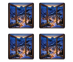 Winter Season Town Coaster Set Of Four