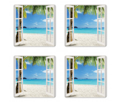 White Wooden Windows Coaster Set Of Four