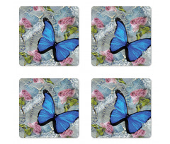 Roses Pearls and Butterly Coaster Set Of Four