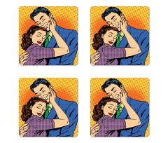 Loving Husband Wife Hugging Coaster Set Of Four