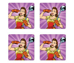 Retro Housewife Cooking Dinner Coaster Set Of Four