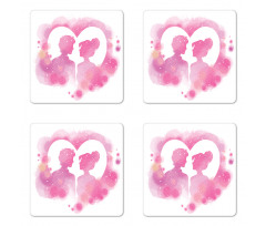 Valentine Lovers on a Heart Coaster Set Of Four