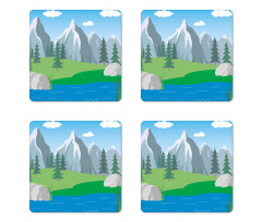 Cartoon Spring Scene Coaster Set Of Four