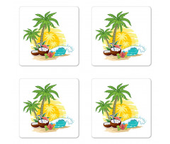 Coconut Drink Palms Coaster Set Of Four