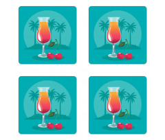 Cherry Cocktail Blue Coaster Set Of Four