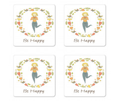 Girl with Flowers Birds Coaster Set Of Four