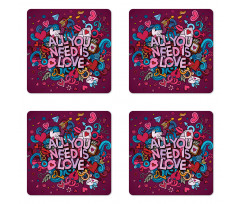 Colorful Cartoon Doodle Art Coaster Set Of Four