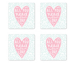 Pink Heart Shapes Doodles Coaster Set Of Four