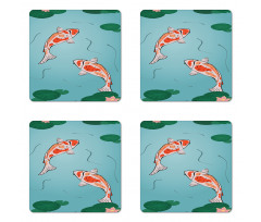 Japanese Koi Swimming Pond Coaster Set Of Four