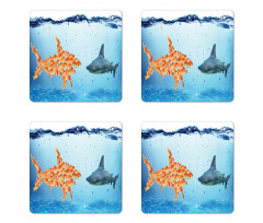 Fish Team up Against Shark Coaster Set Of Four