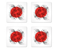 Japanese Carps on Circle Coaster Set Of Four