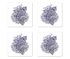 Koi Carp in Dark Blue Tone Coaster Set Of Four