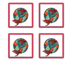 Tropical Leaves in Circle Coaster Set Of Four