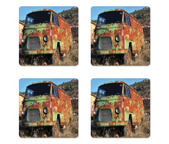 Damaged Old Green Van Coaster Set Of Four