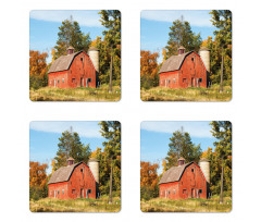 Old Barn Silo with Trees Coaster Set Of Four