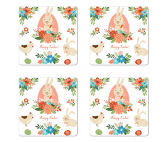Pastel Bunny Flowers Cartoon Coaster Set Of Four