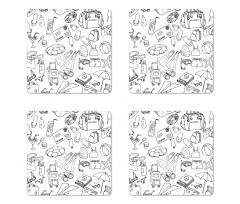 Sea Hand-drawn Sketches Art Coaster Set Of Four