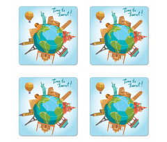 World Landmarks Around Globe Coaster Set Of Four