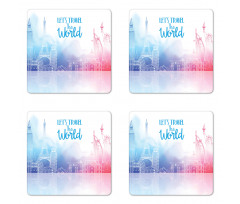 Travel the World Hand Drawn Coaster Set Of Four