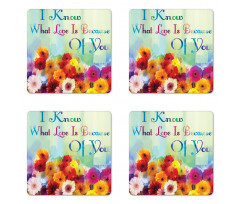 Romantic Words with Flowers Coaster Set Of Four