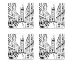 Prague City Sketch Coaster Set Of Four