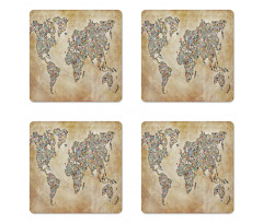 Vintage Collage World Map Coaster Set Of Four