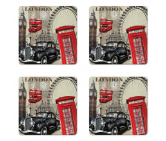 Vintage London Sign Collage Coaster Set Of Four