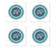 Vivid Glazed Tile Elephant Coaster Set Of Four